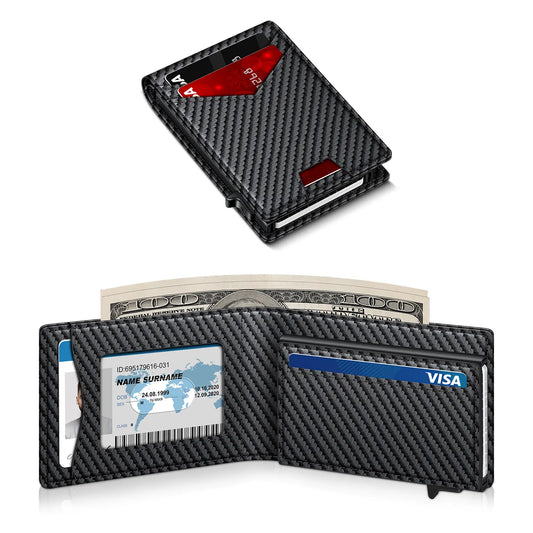 Men's RFID Bifold Wallet – Minimalist Pop-Up Card Holder with ID Window & Money Clip, Slim Compact Design, Gift Box Included